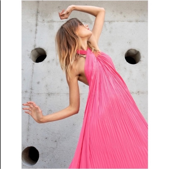 A.L.C. Rio Pleated Maxi Dress Gown in Neon Pink Size 00 - Picture 4 of 13